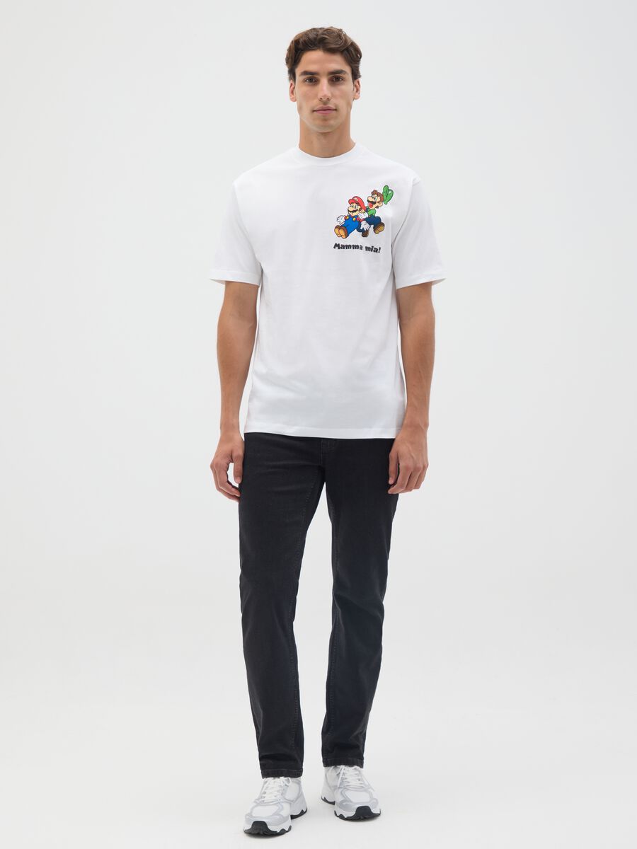 Relaxed fit white pure cotton t-shirt featuring Super Mario_1