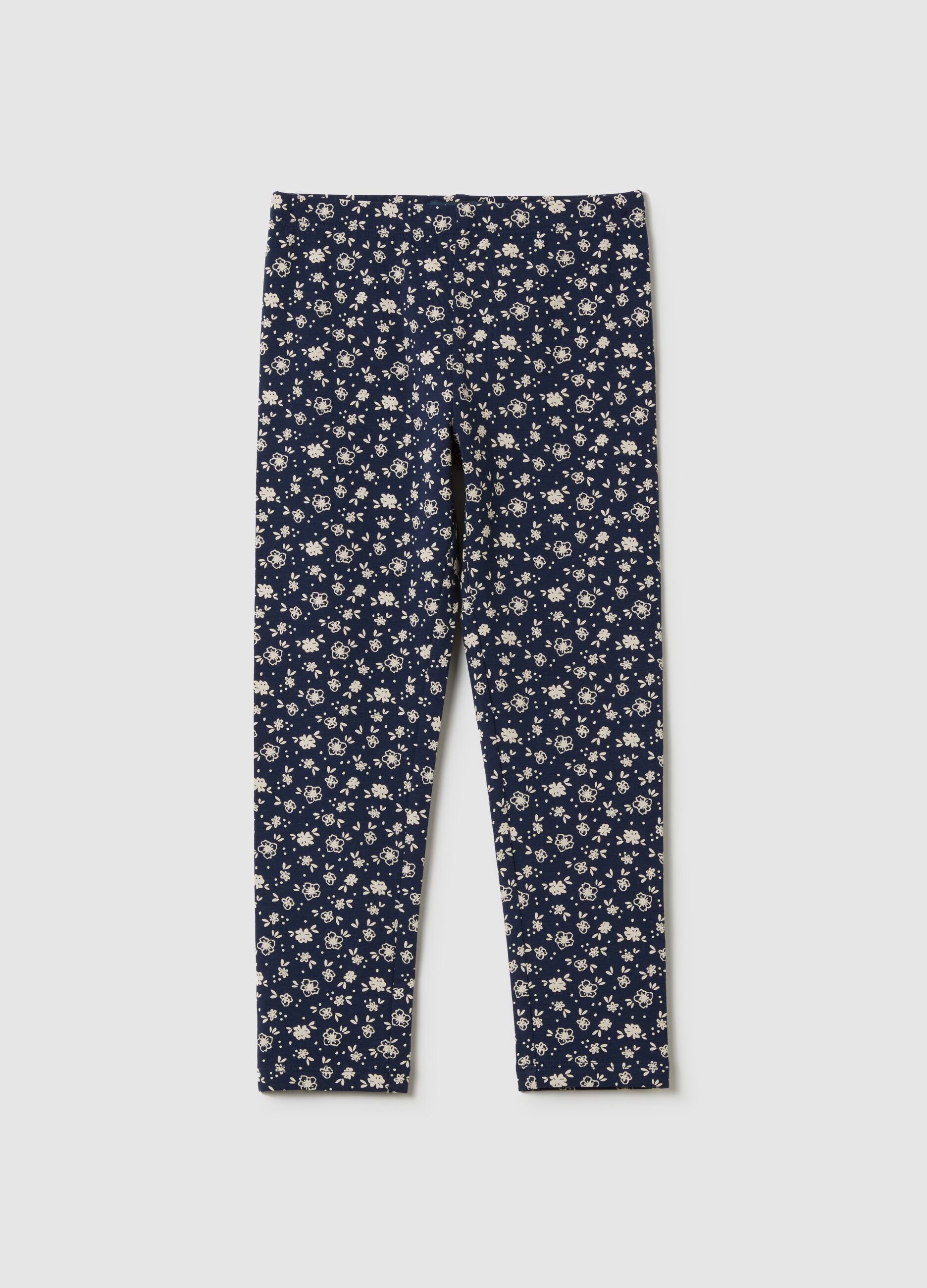 Leggings in stretch cotton with ditsy floral print