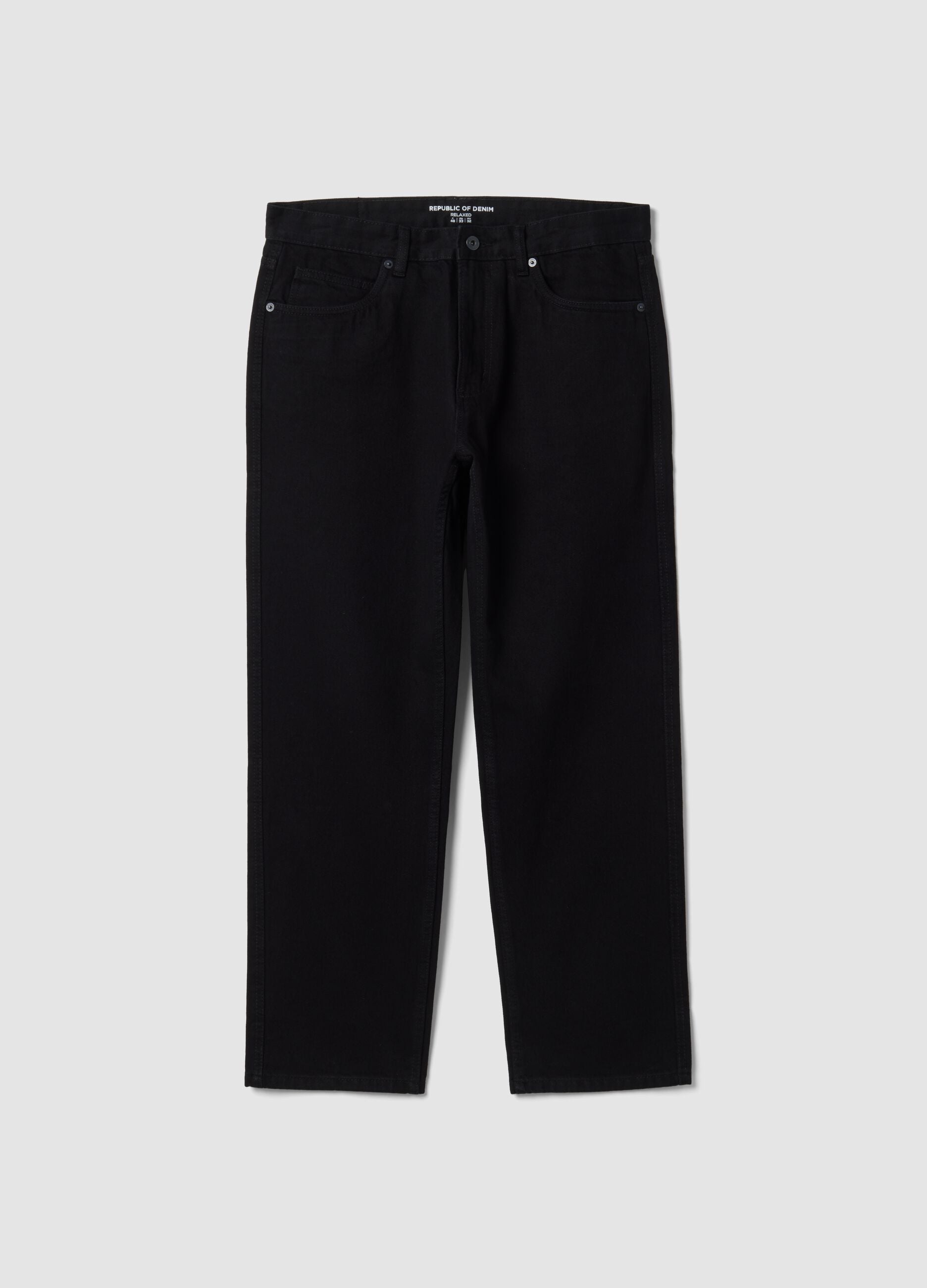 Black denim jeans in pure cotton, relaxed fit