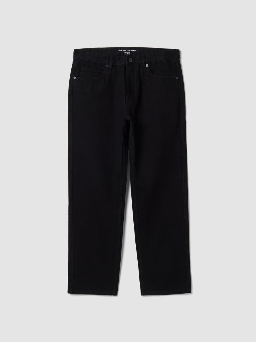 Black denim jeans in pure cotton, relaxed fit_0