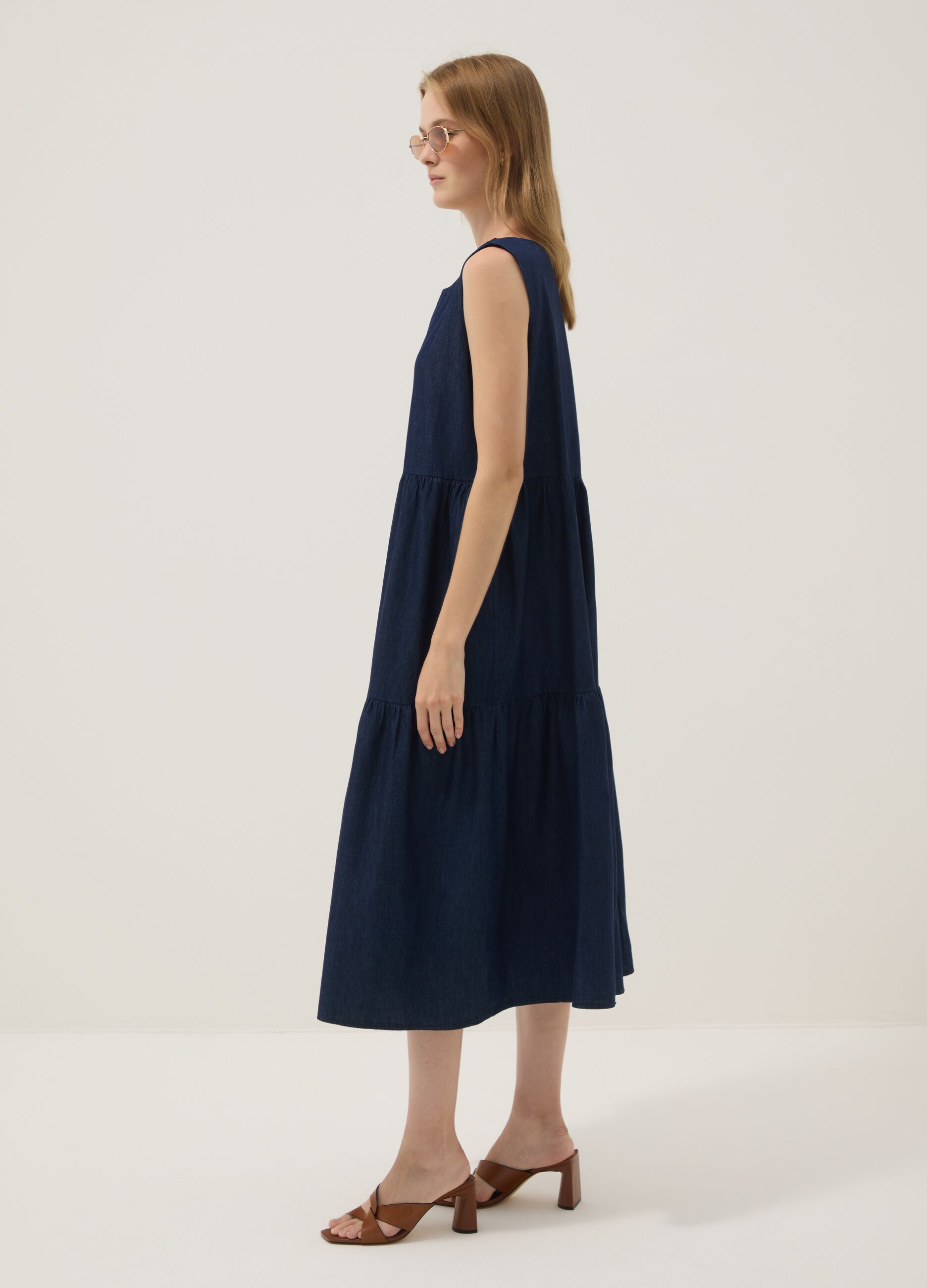 Blue midi dress in pure cotton