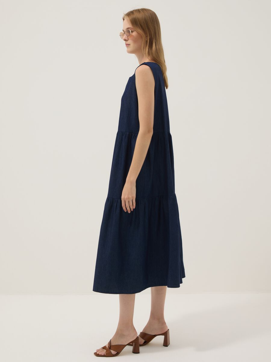 Abito midi blu in puro cotone_1