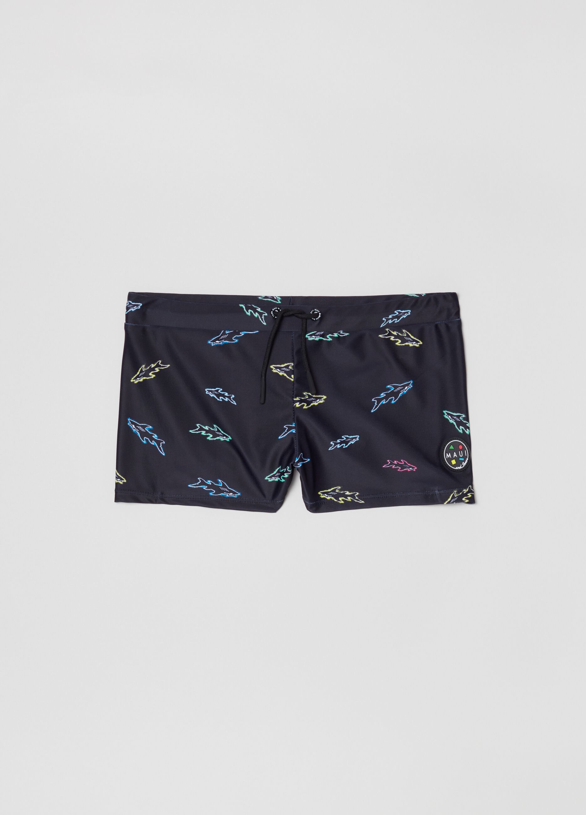 Maui and Sons swimming trunks with shark print