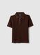 Brown regular fit short sleeve polo with mesh texture_4