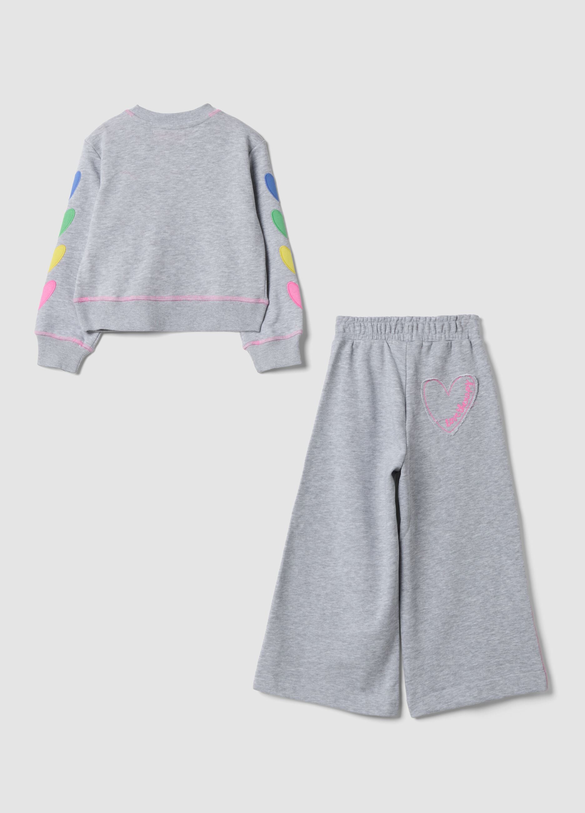 Grey marl cotton-blend tracksuit with crew neck print, regular fit