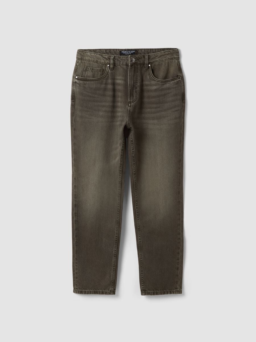 Brown regular tapered jeans in cotton and lyocell blend_0