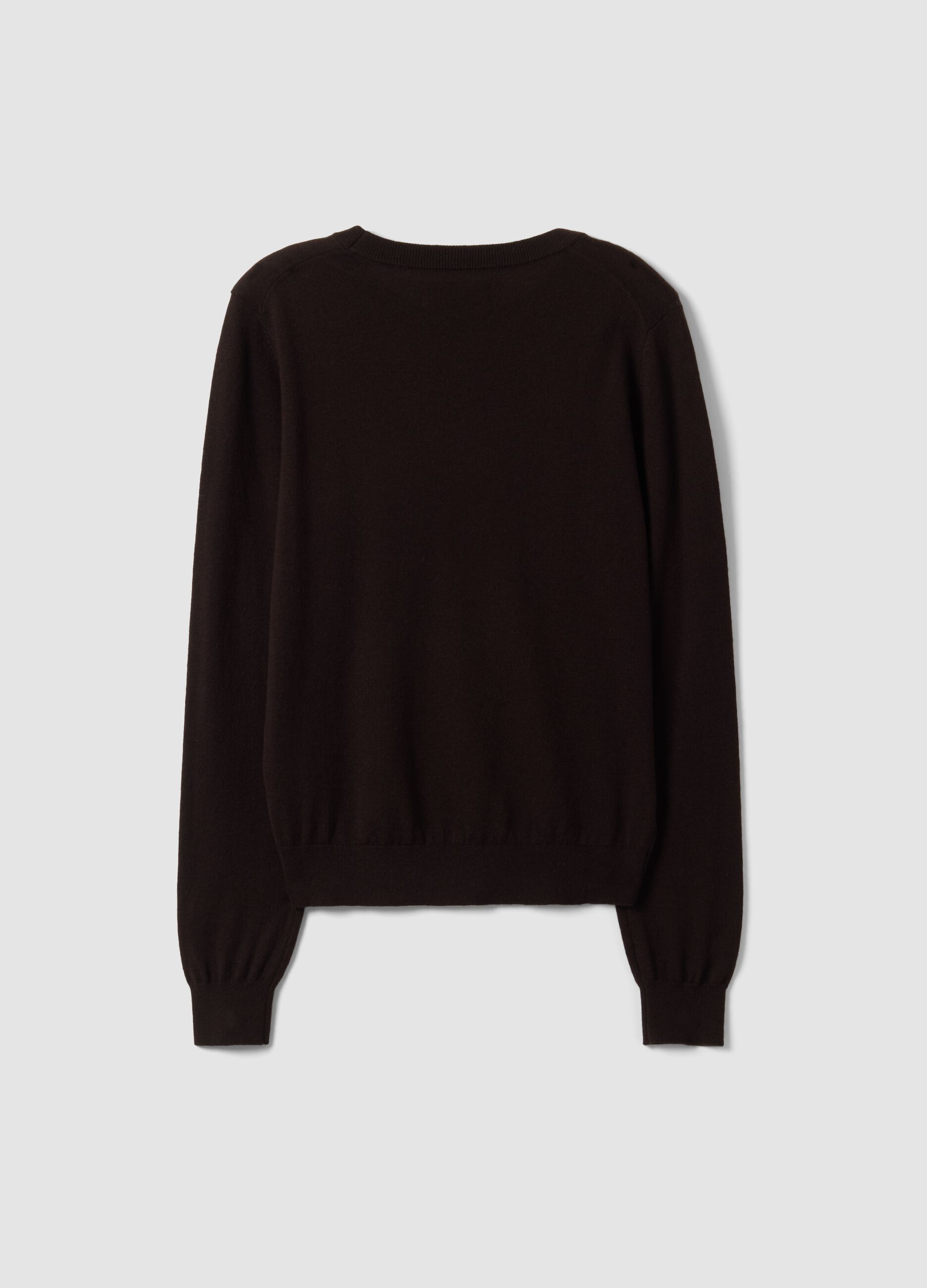 Brown crew-neck wool-blend jumper, regular fit