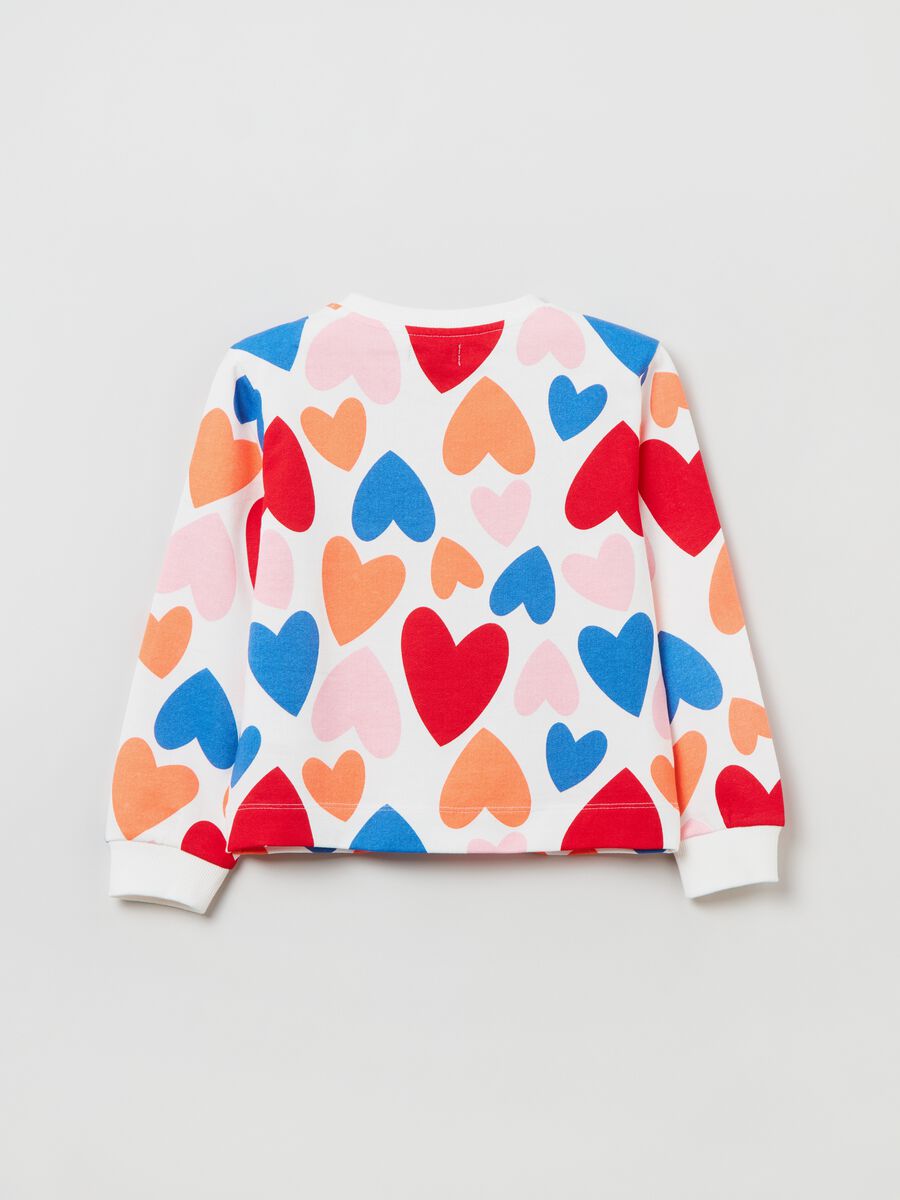Cotton sweatshirt with multicolour hearts print_1