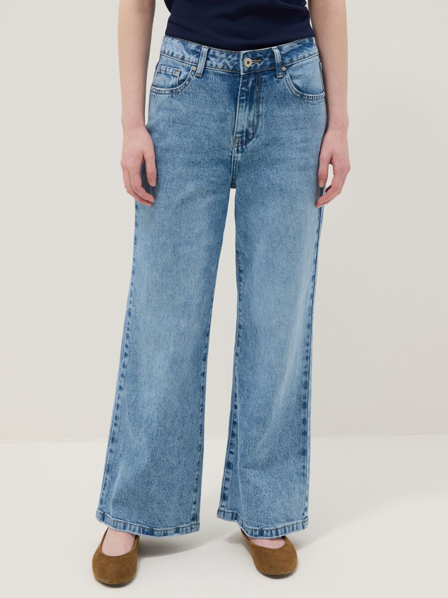 Regular fit blue denim cotton blend trousers_1