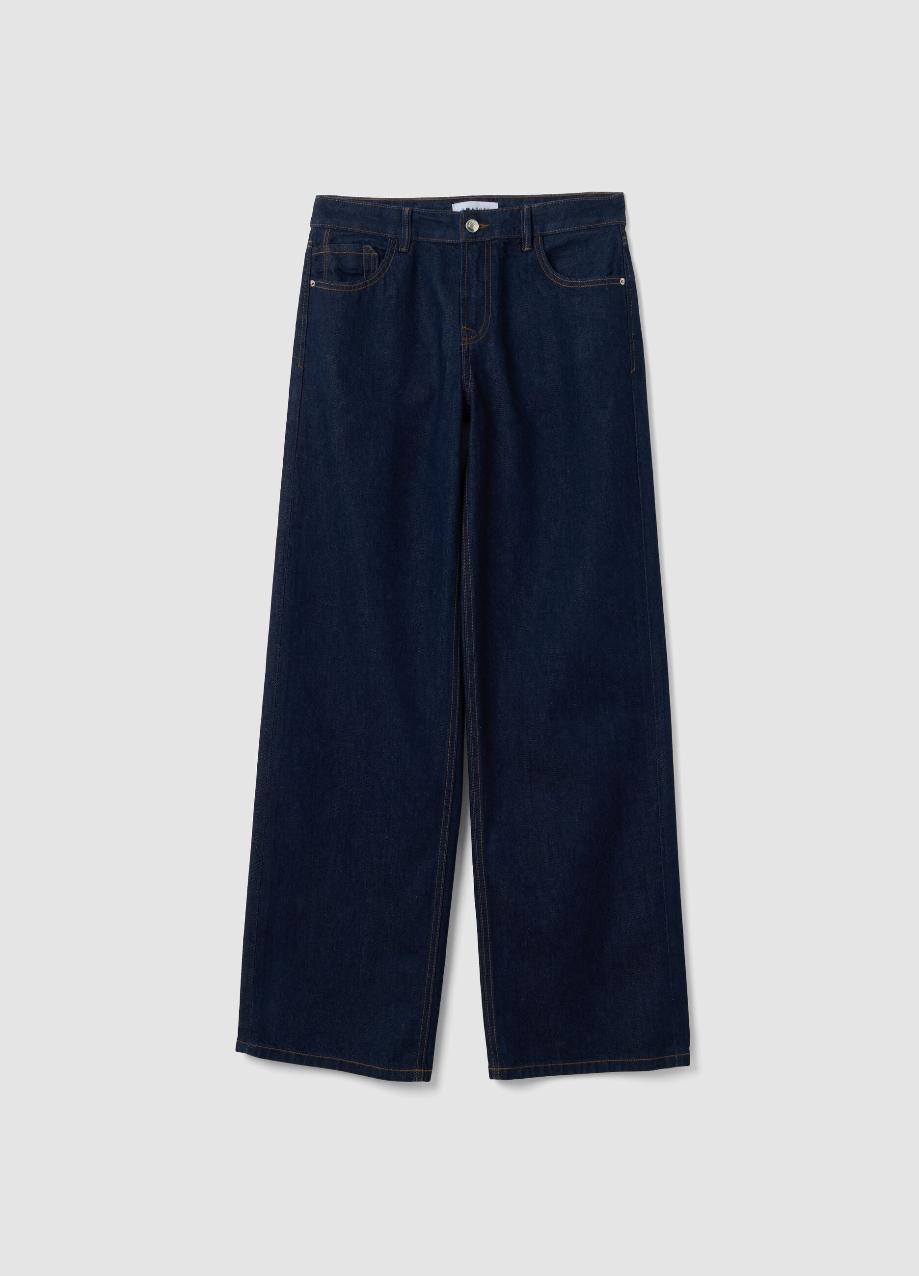 Blue denim wide-leg jeans in pure cotton