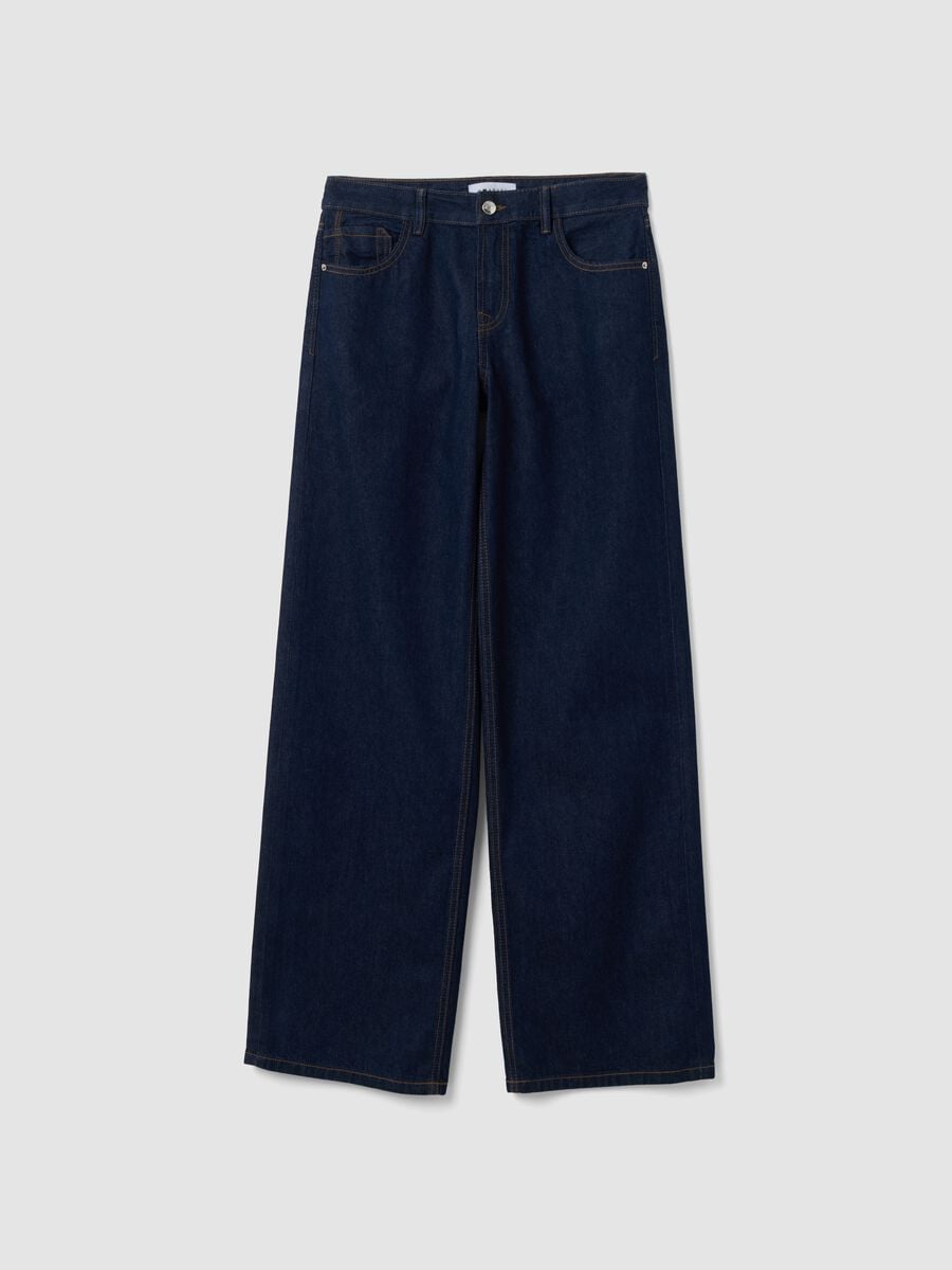 Blue denim wide-leg jeans in pure cotton_4