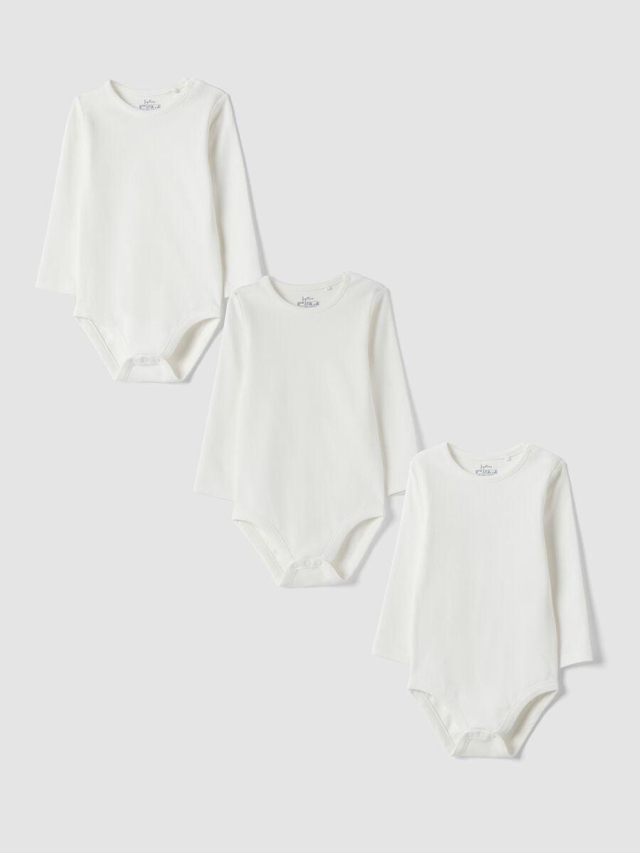 Tripack di body bianchi in puro cotone organico a girocollo_0