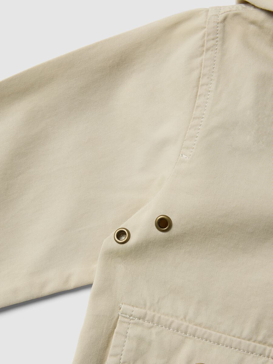 Giacca in puro cotone beige da bimbo con cappuccio e tasche frontali_3