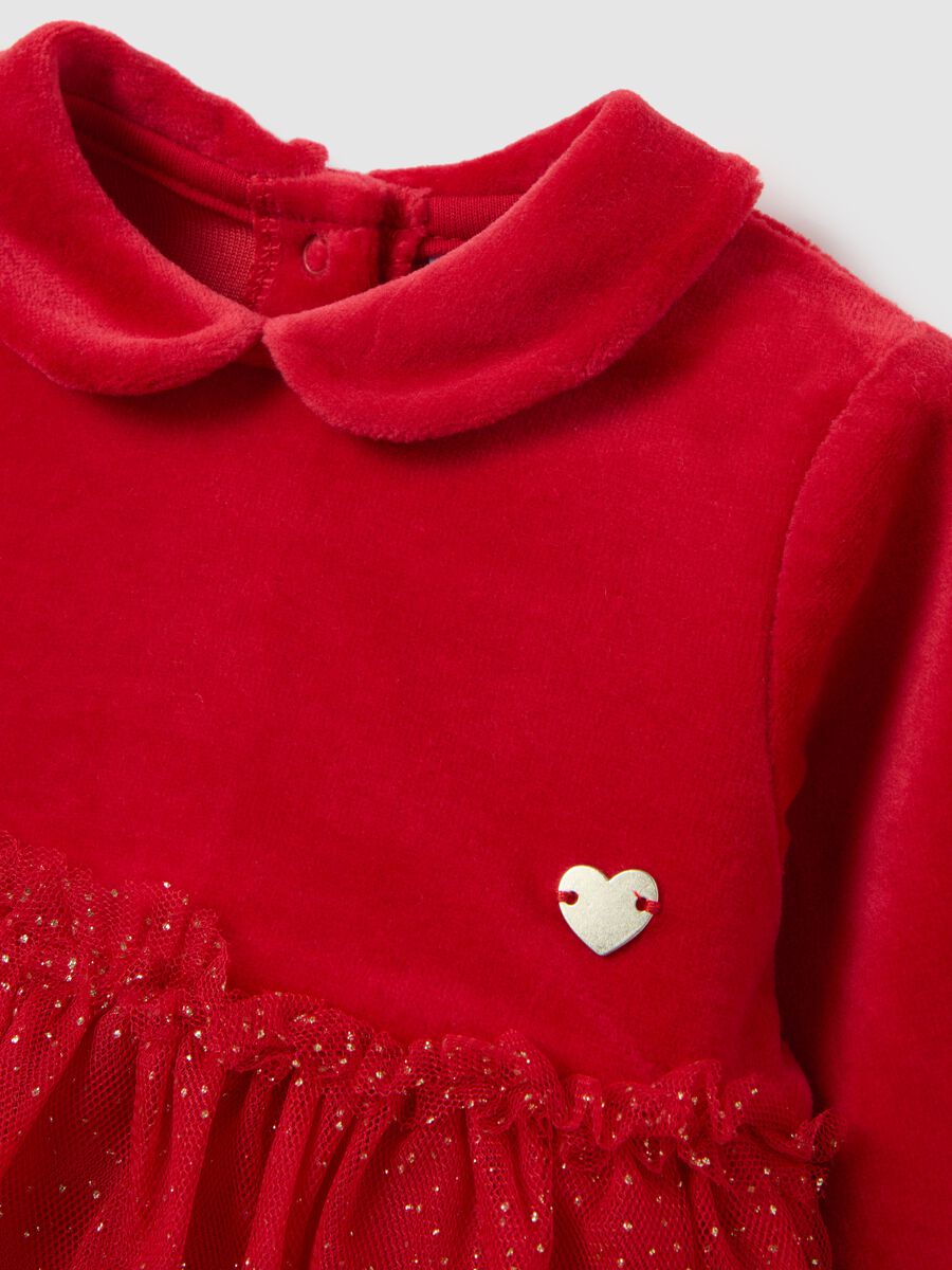 Baby girl's red dress in regular fit cotton blend with glitter tulle_2