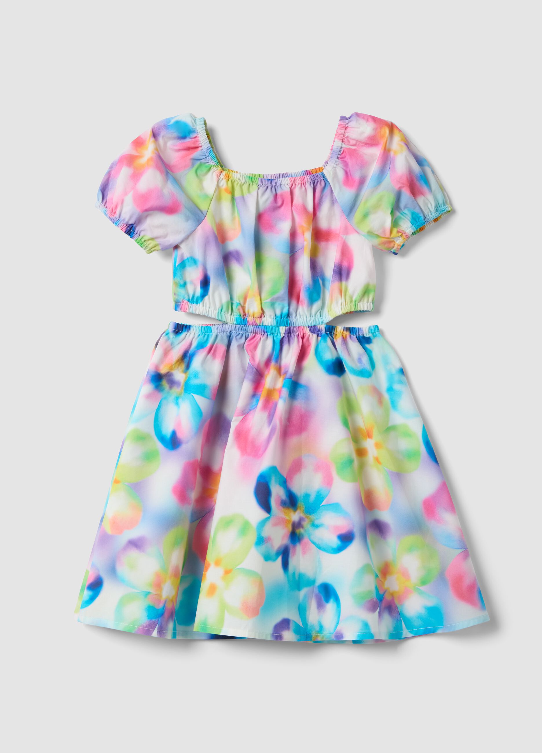 Multicolour pure cotton floral dress, regular fit
