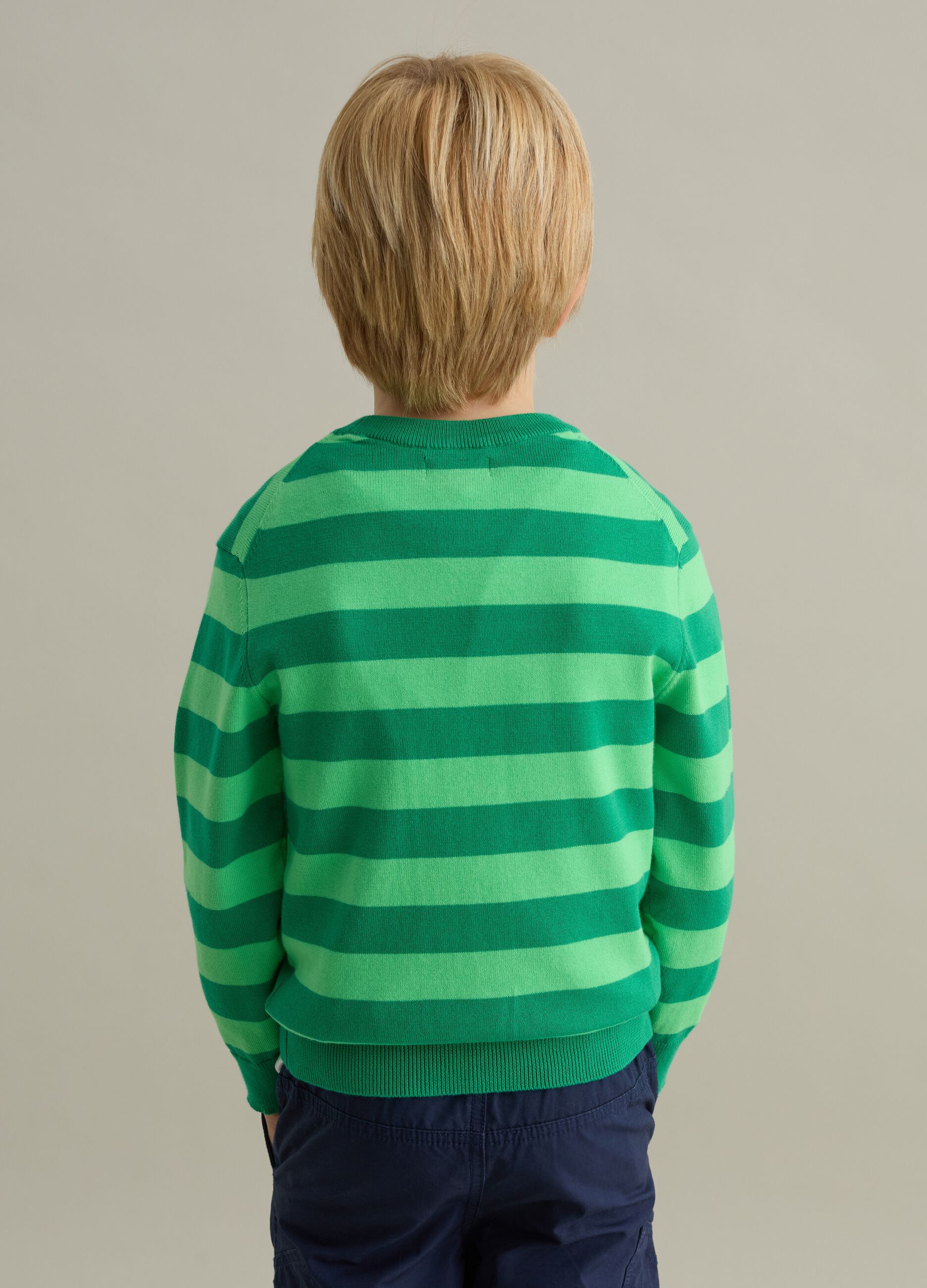 Striped cotton pullover with embroidered logo