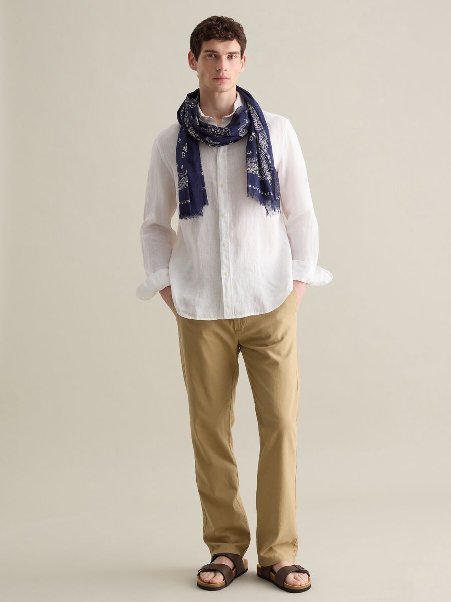 Beige chino trousers in linen and cotton_0