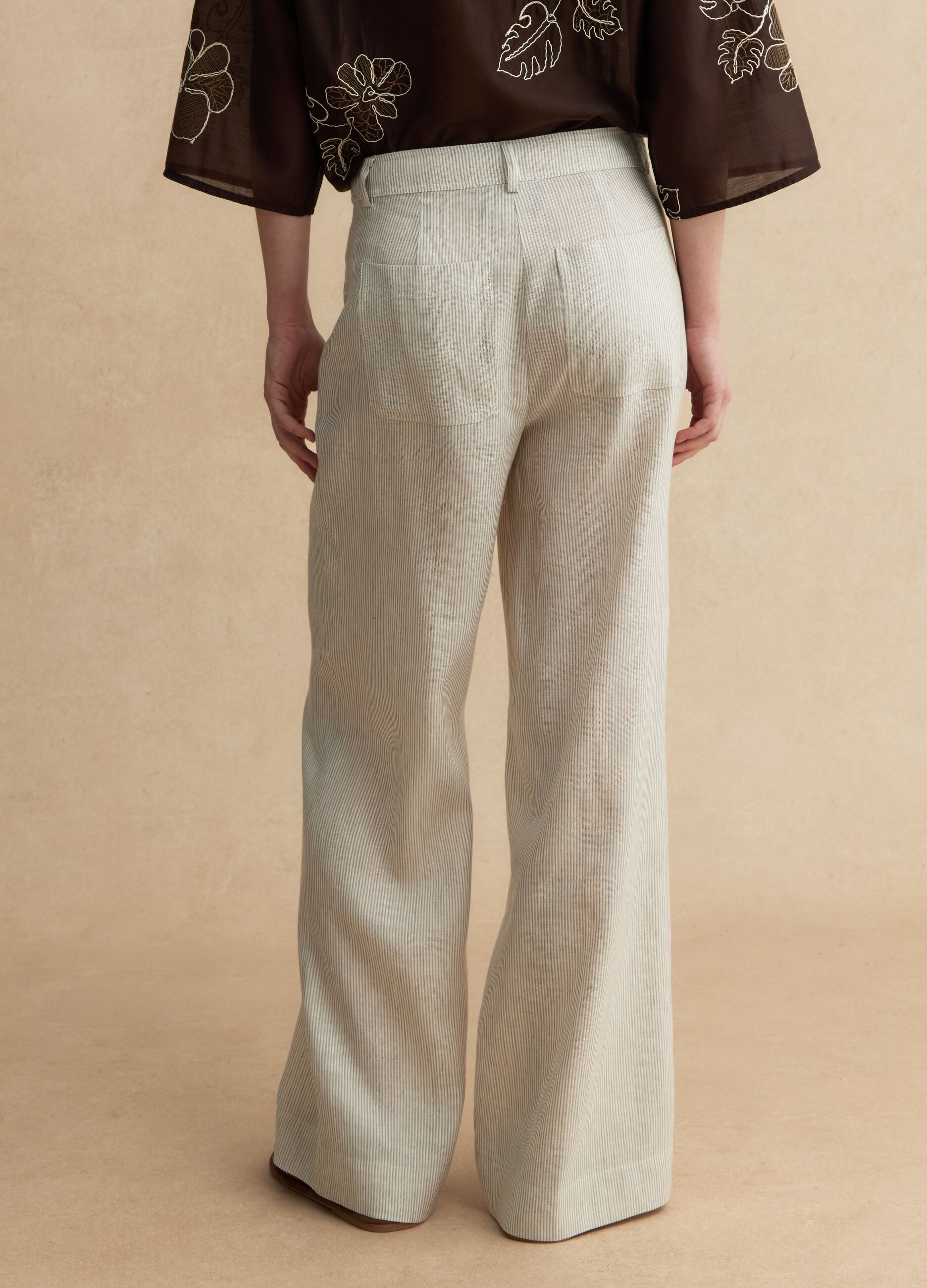 Wide-leg trousers in multicolour striped lyocell linen blend
