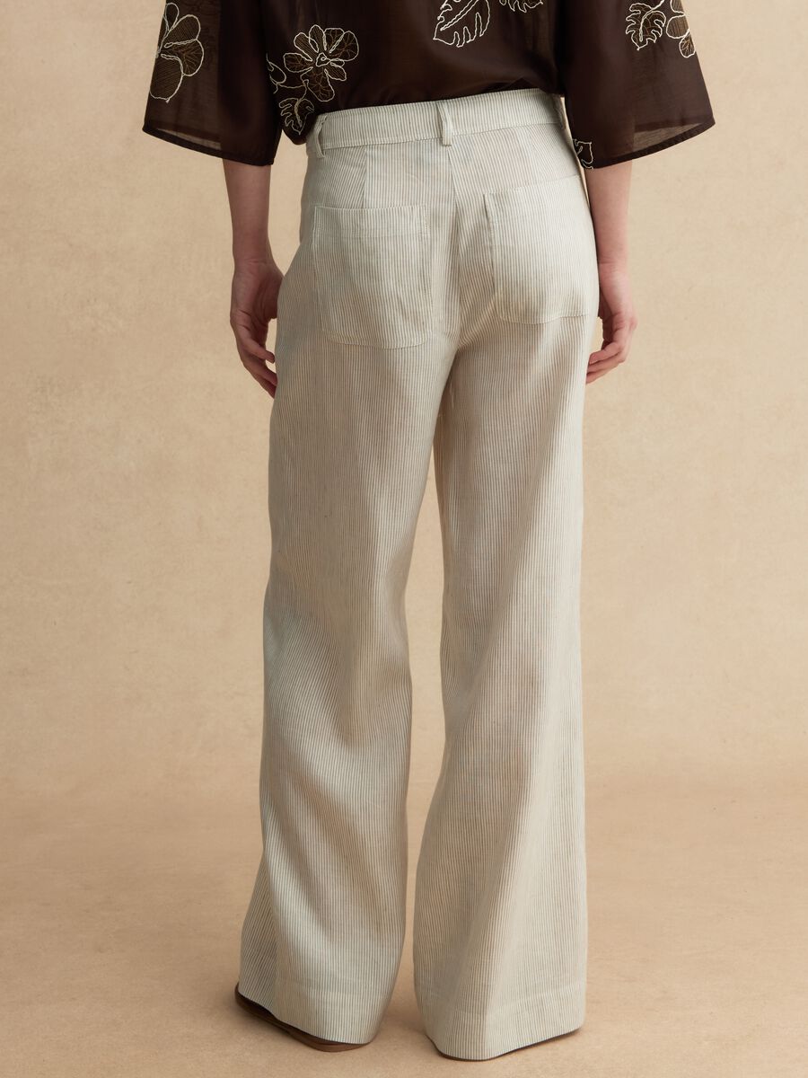 Pantaloni wide leg in misto lyocell e lino a righe multicolor_2
