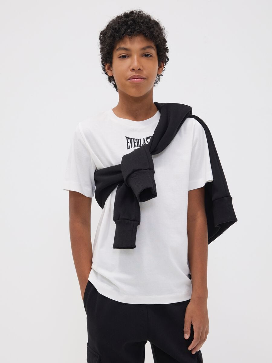 White pure cotton T-shirt with print, regular fit for boys_0
