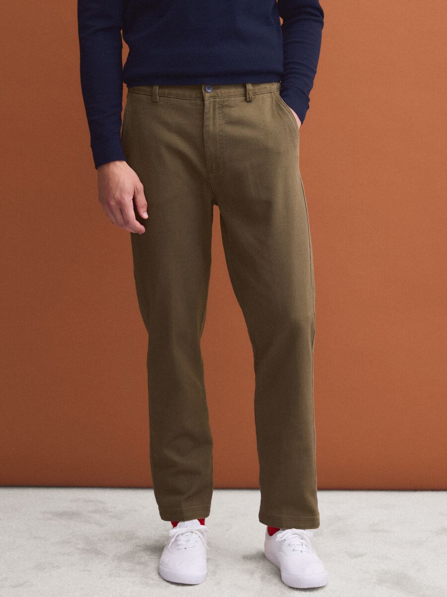 Men&rsquo;s brown stretch-cotton straight-fit chino trousers_1