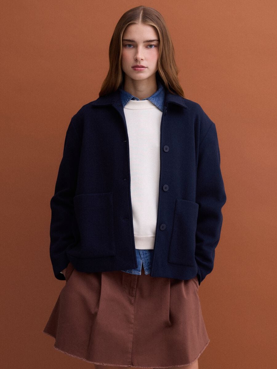 Giacca blu navy in misto viscosa con girocollo regular fit_0