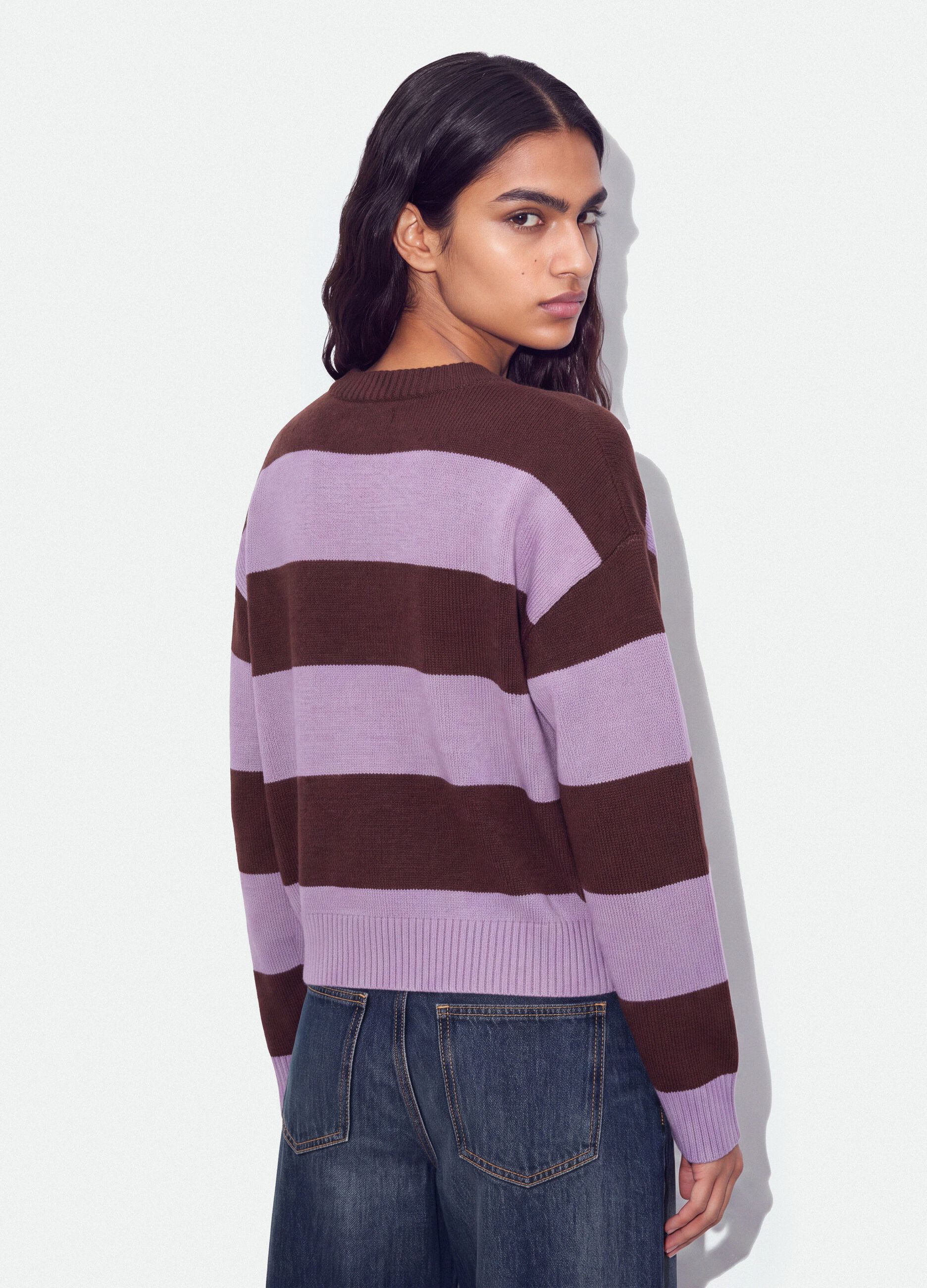Multicolour striped viscose-blend jumper with teddy bear embroidery, regular fit