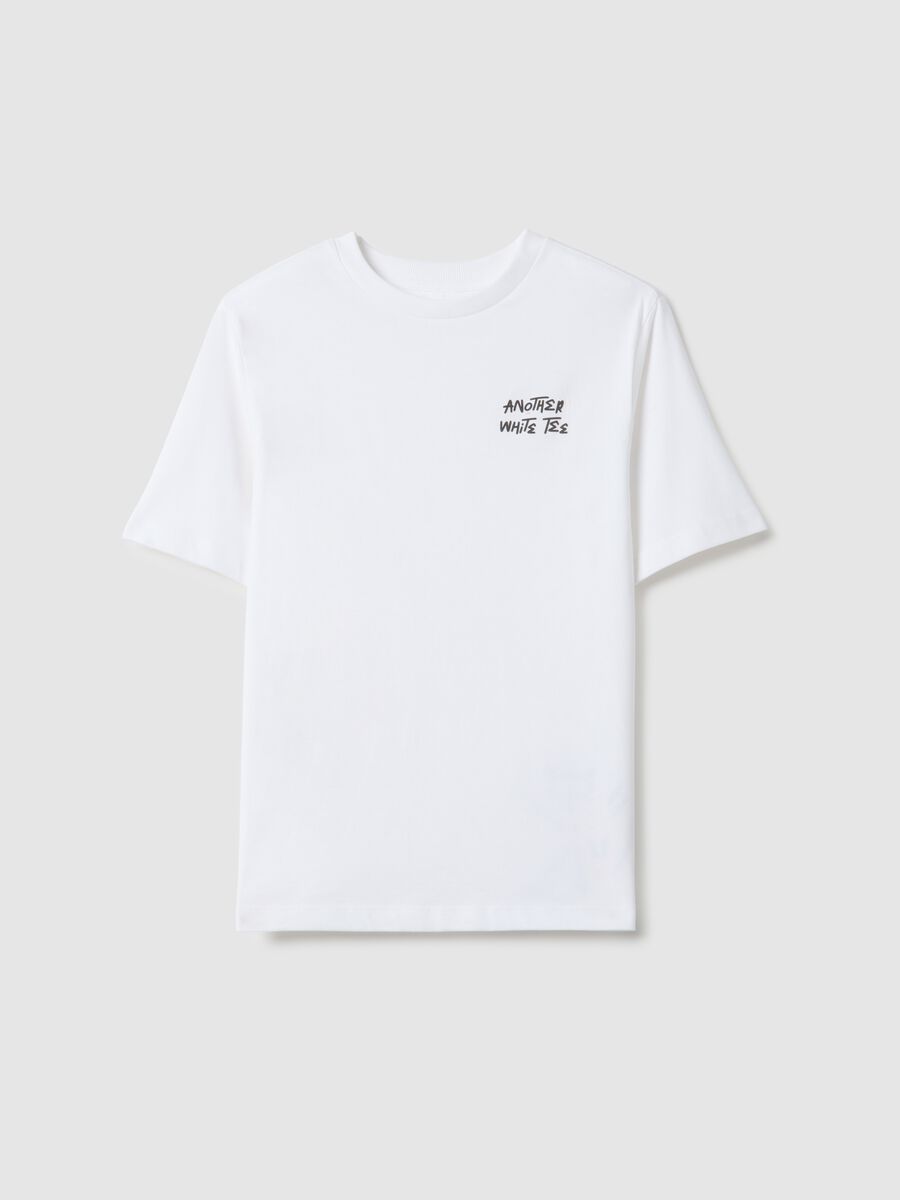 Girls' white pure cotton overfit T-shirt with lettering_3