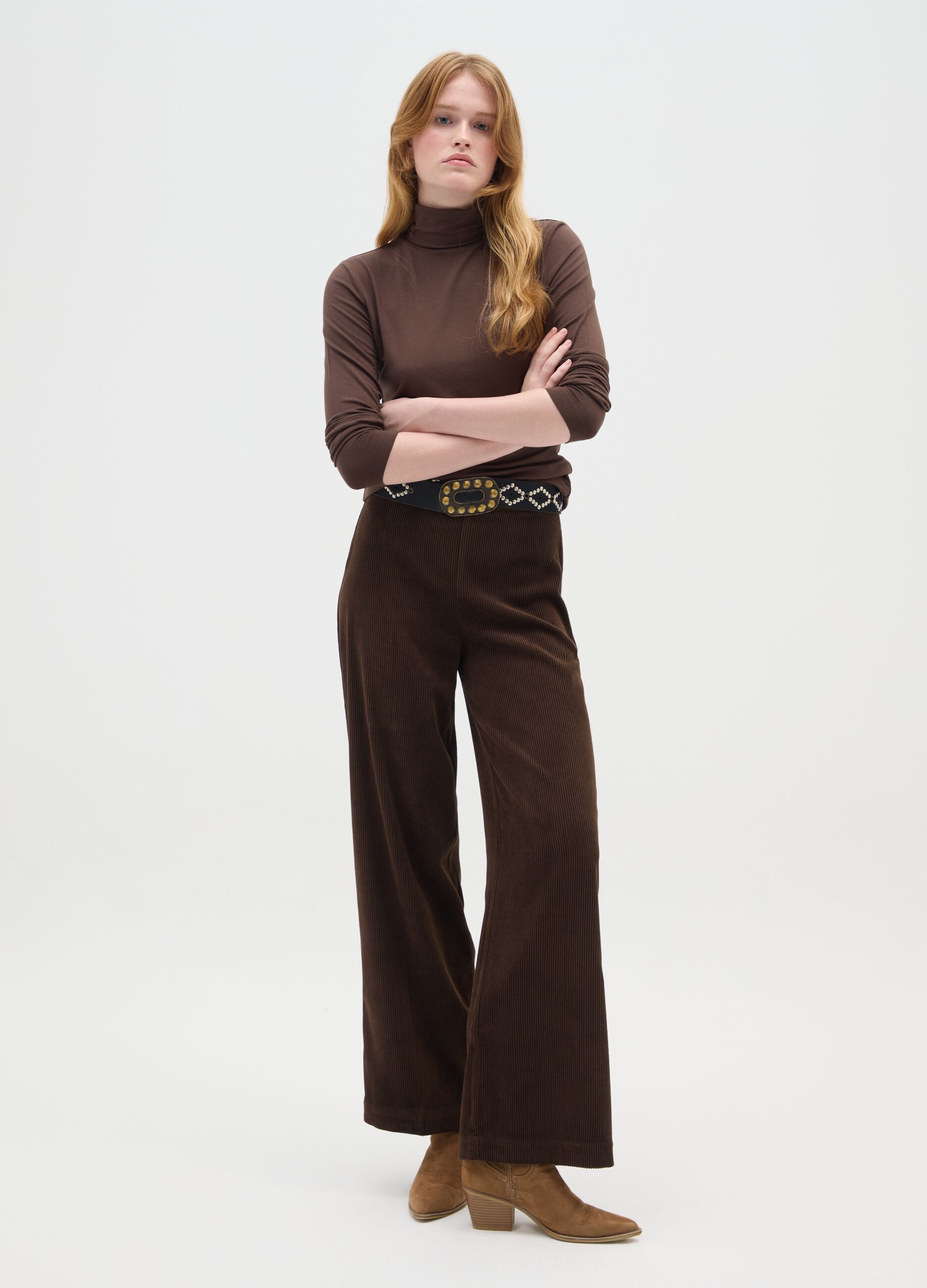 Brown Wide Leg Corduroy Trousers