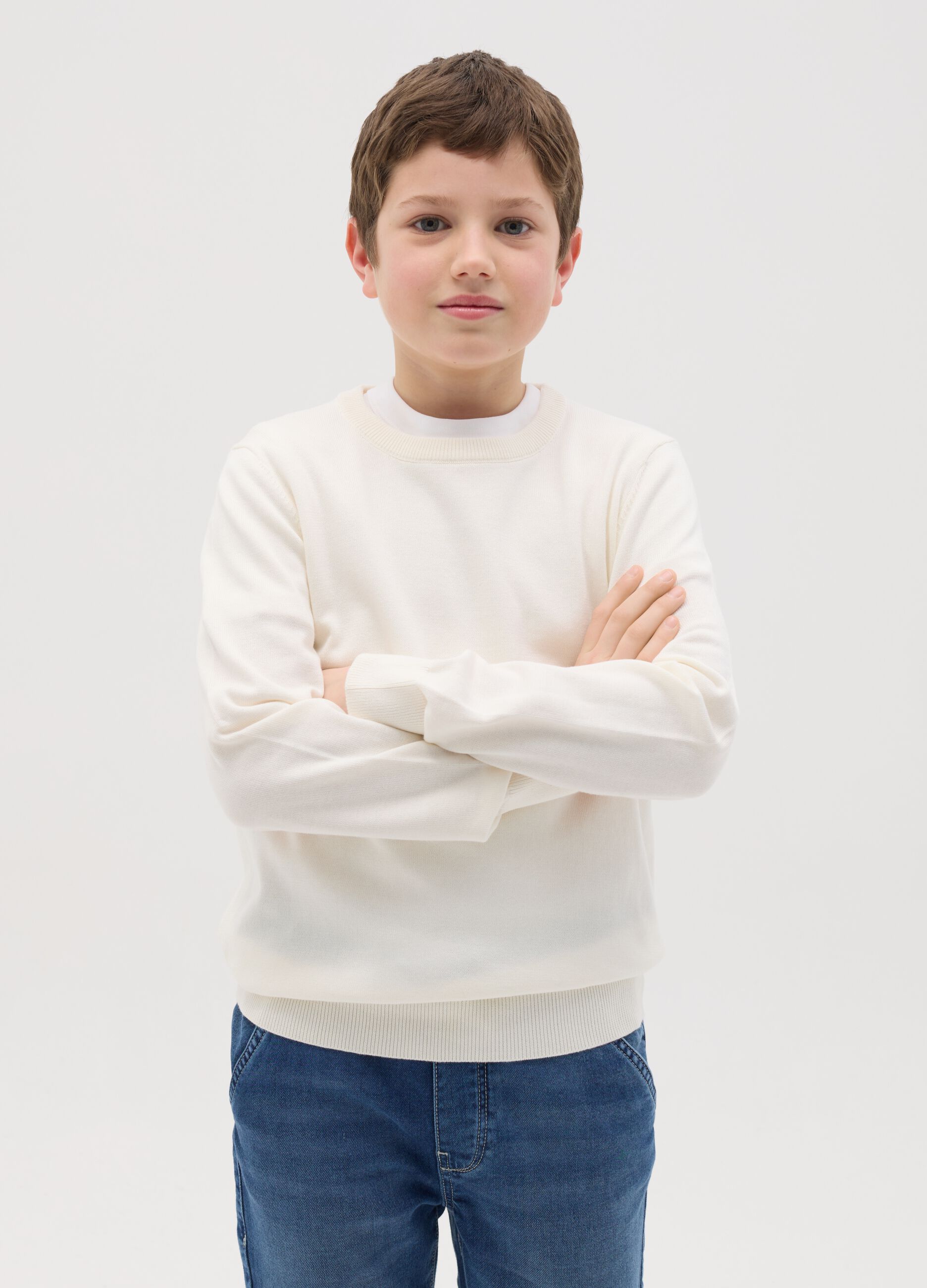 Solid colour cotton pullover