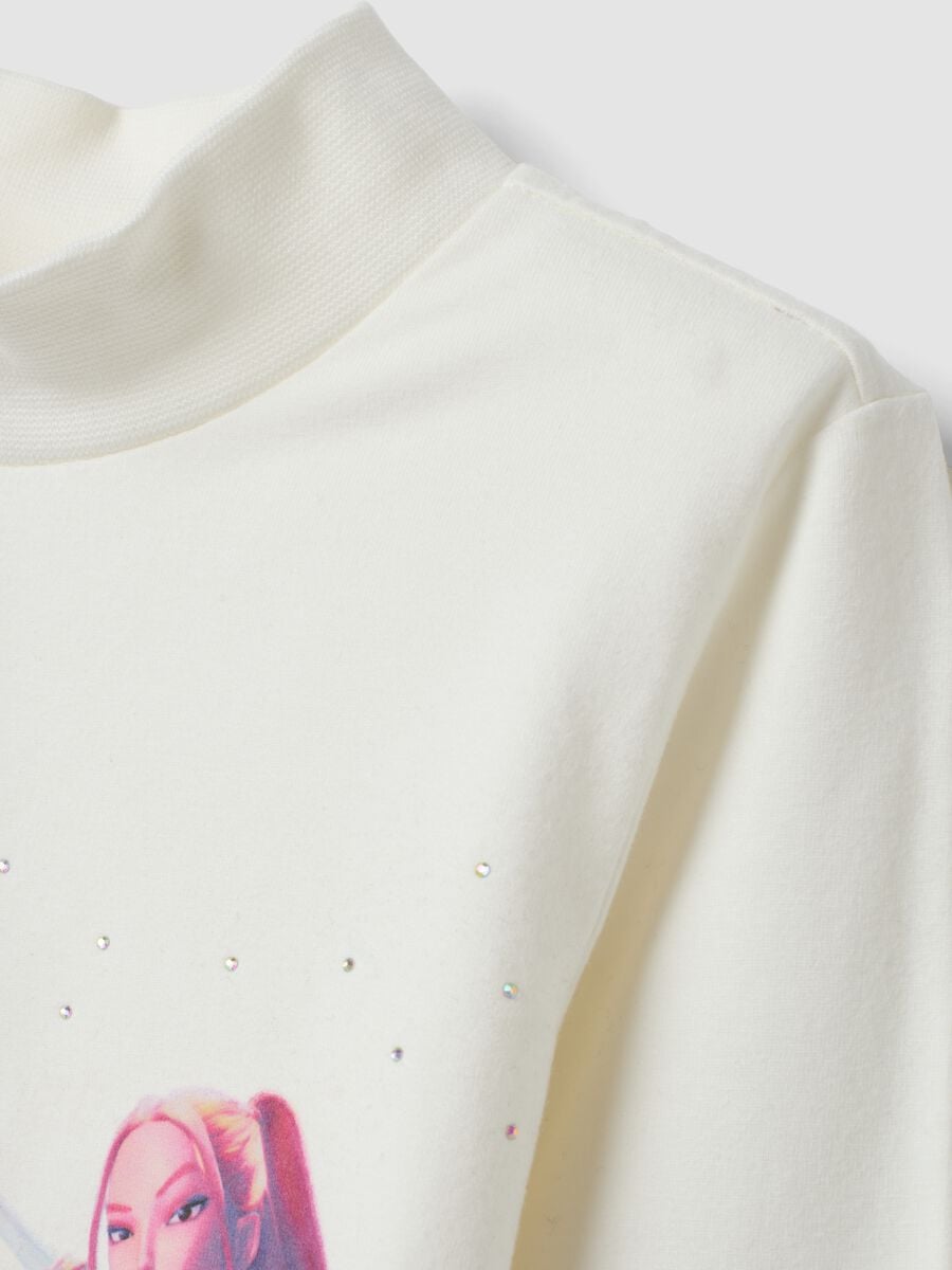 White stretch cotton T-shirt with K-Pop Demon Hunters print_3