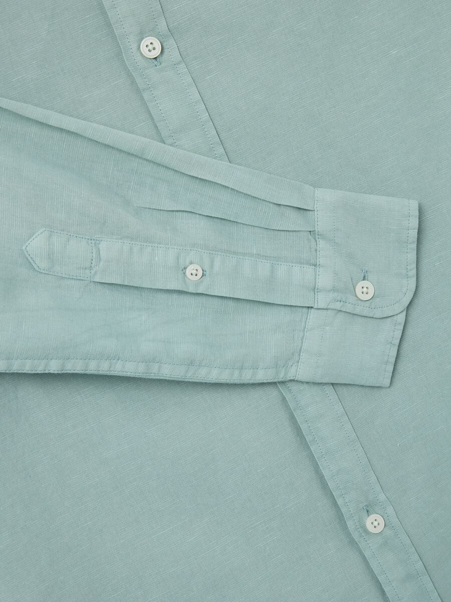 Light blue shirt in cotton and linen with Mandarin collar_5