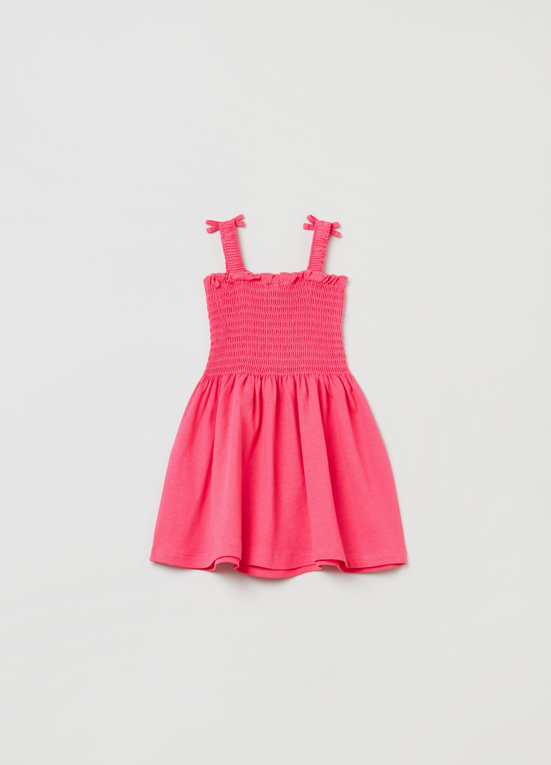 Vestitino in cotone con punto smock _1