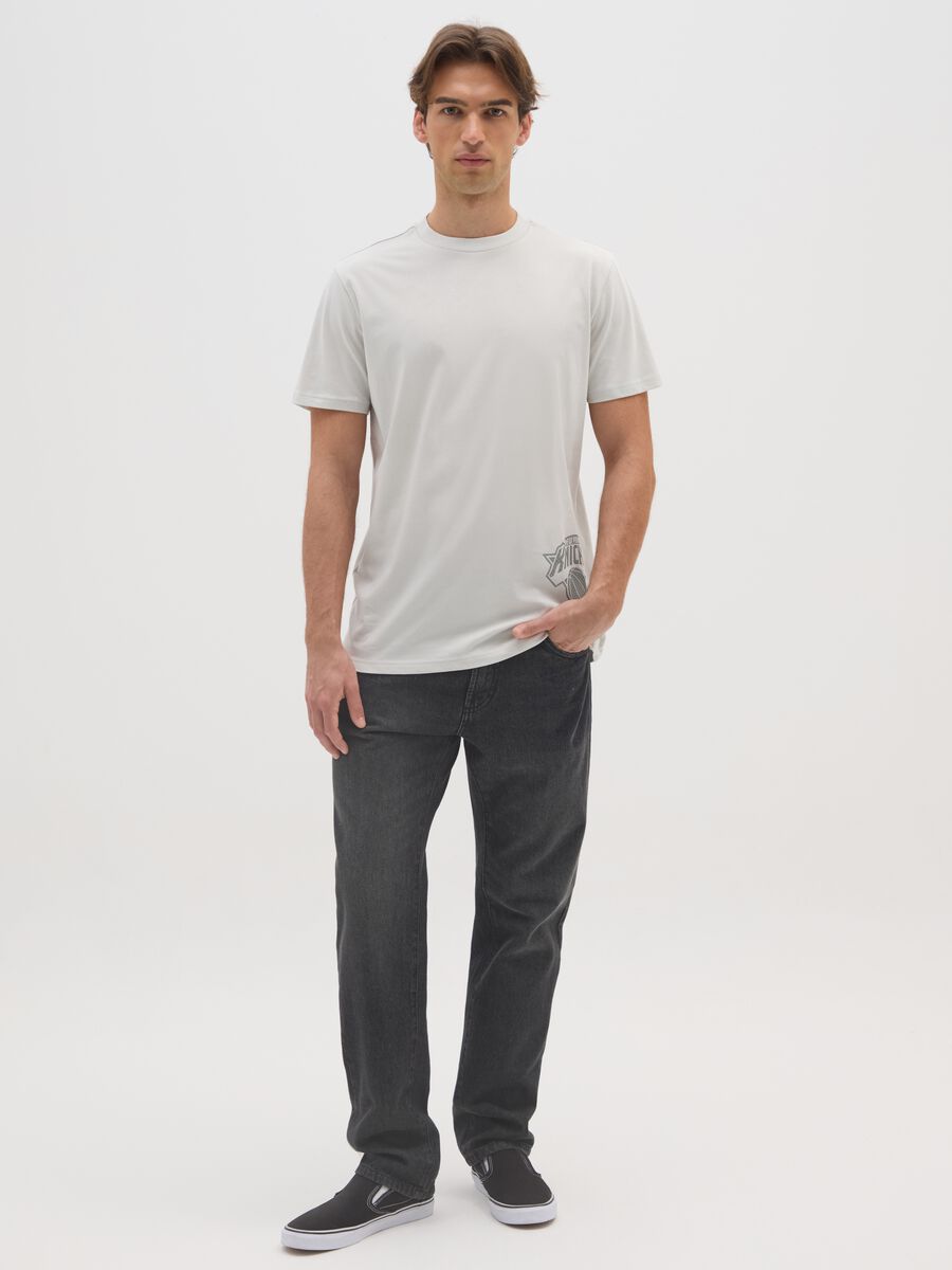 Grey pure cotton T-shirt with Knicks logo_1