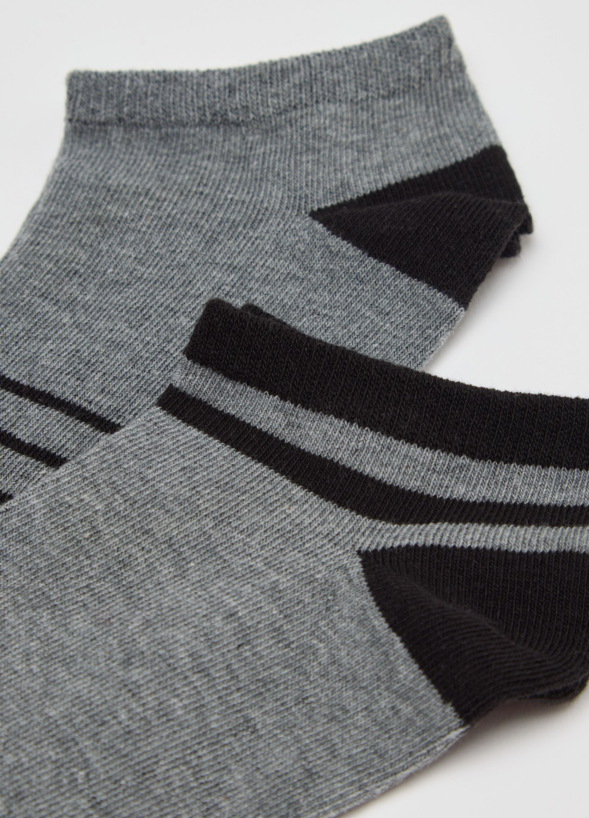 Three-pair pack grey sports socks with striped details
