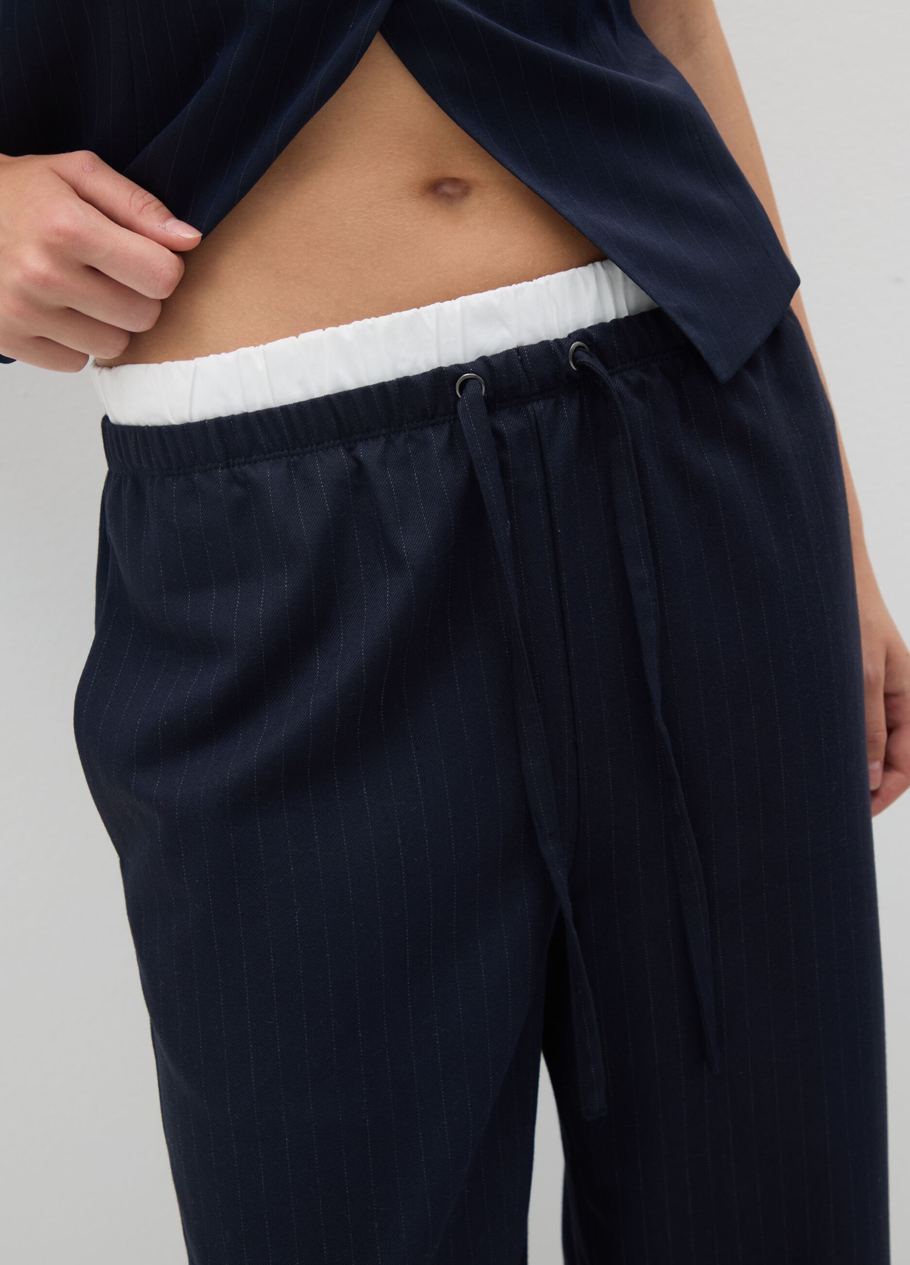 Blue Check Wide Leg Trousers