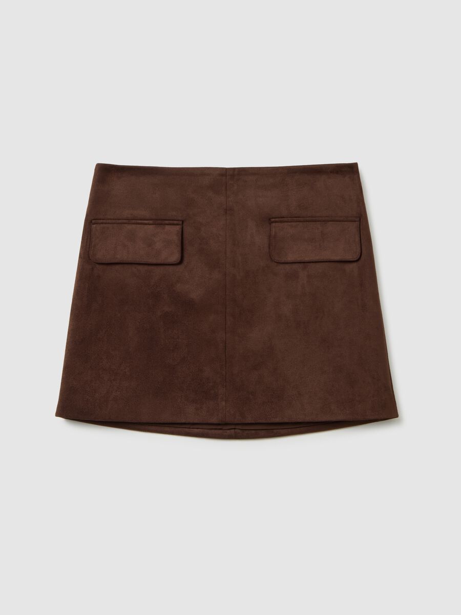 Brown stretch fabric skirt regular fit_4