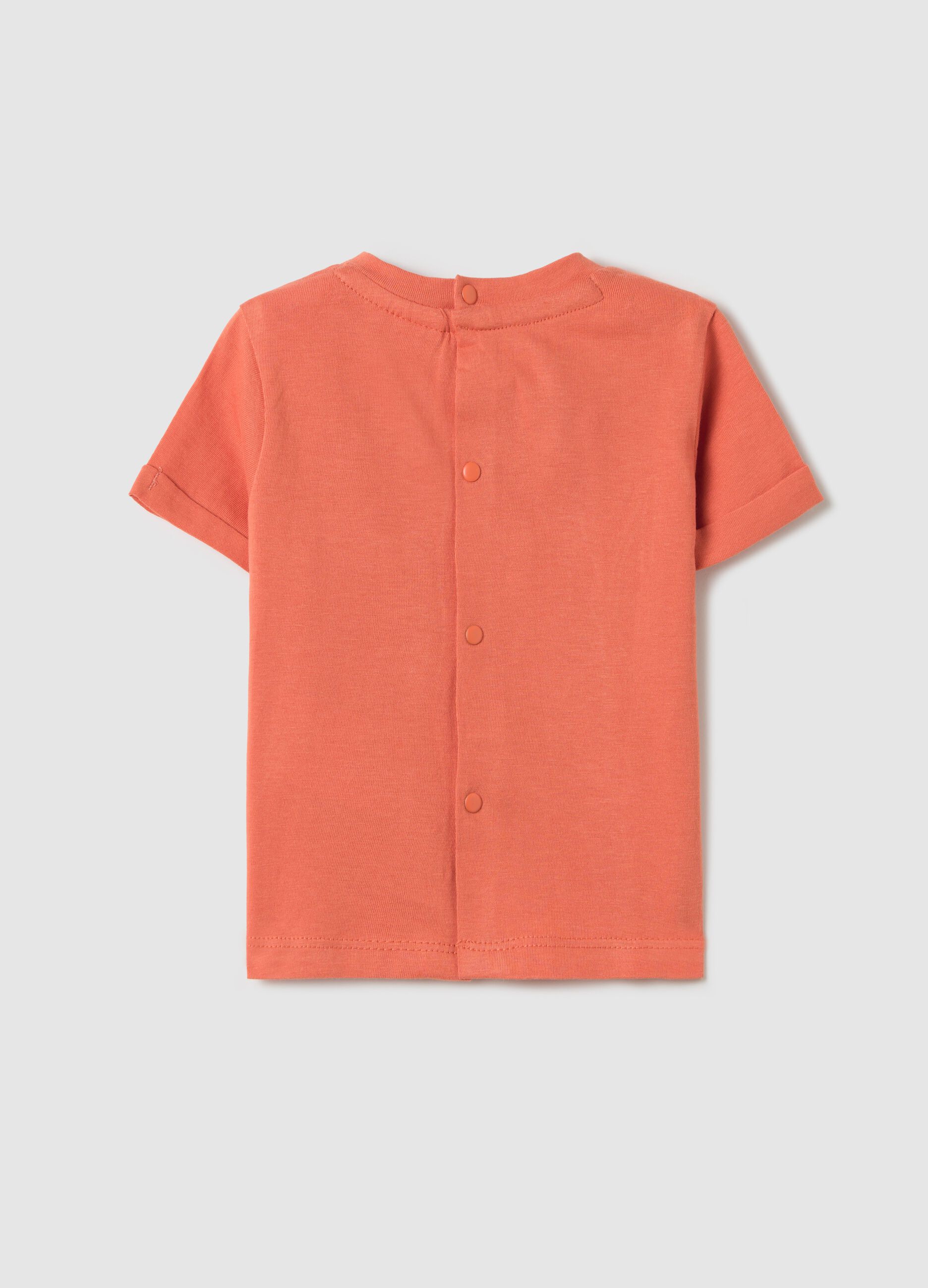 Orange T-shirt with Bugs Bunny embroidery in organic cotton