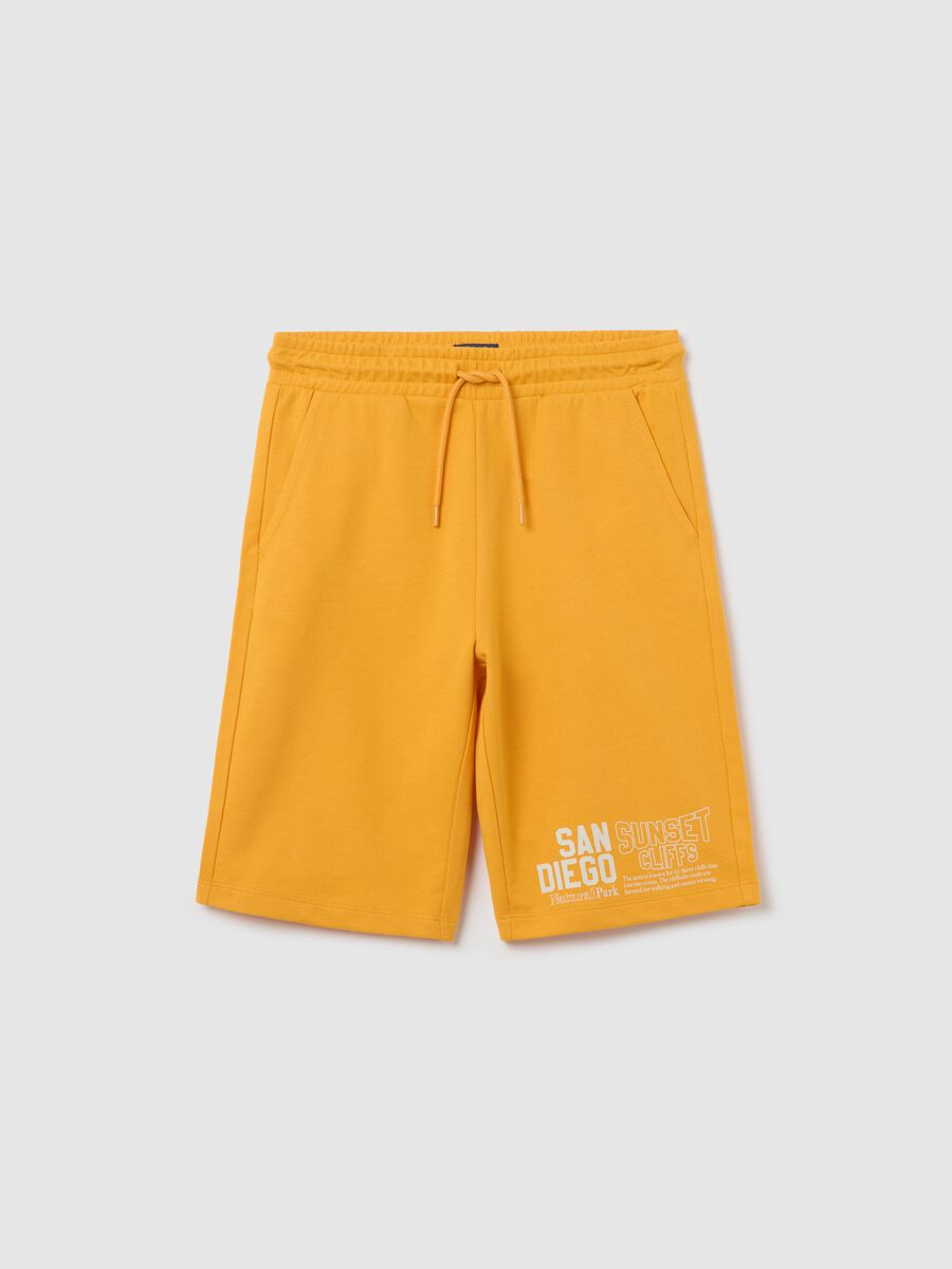 Yellow Bermuda joggers with drawstring and "San Diego" print_3
