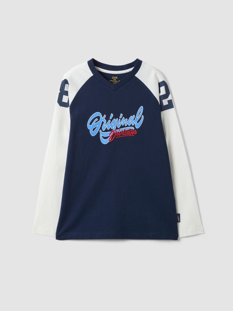T-shirt blu in puro cotone con girocollo e stampa per ragazzo_3