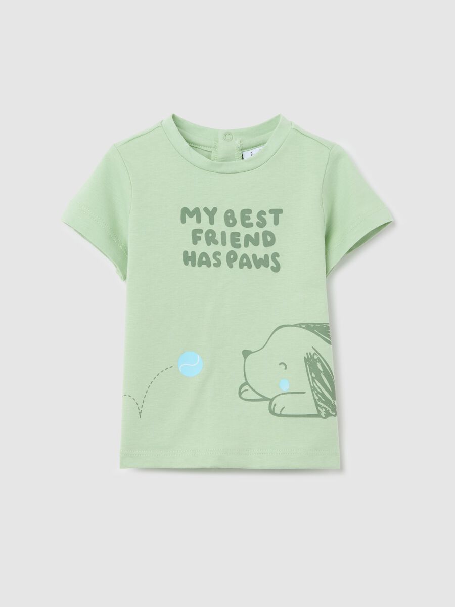 Green T-shirt in cotton with short sleeves and print_0