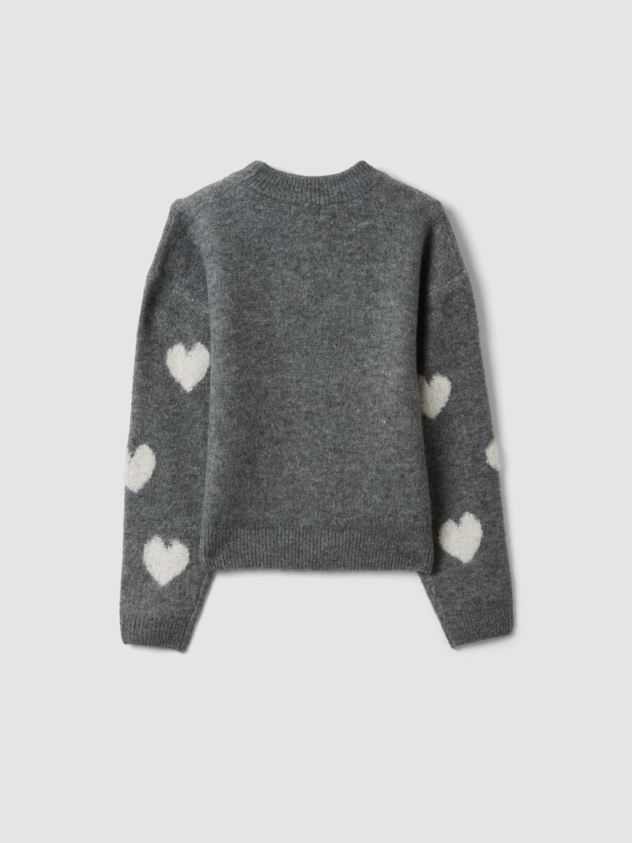 Maglia grigia melange in tessuto elasticizzato girocollo con cuori_4