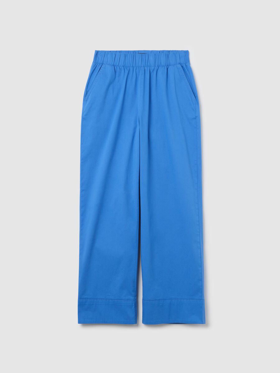 Blue wide-leg trousers in stretch cotton_4