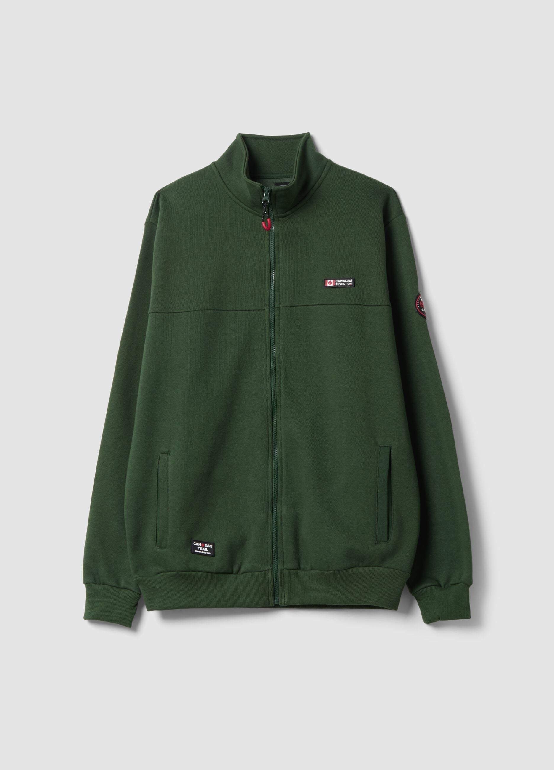 Green full-zip cotton-blend sweatshirt with zip and high collar