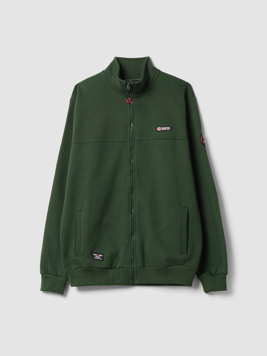 Green full-zip cotton-blend sweatshirt with zip and high collar_0