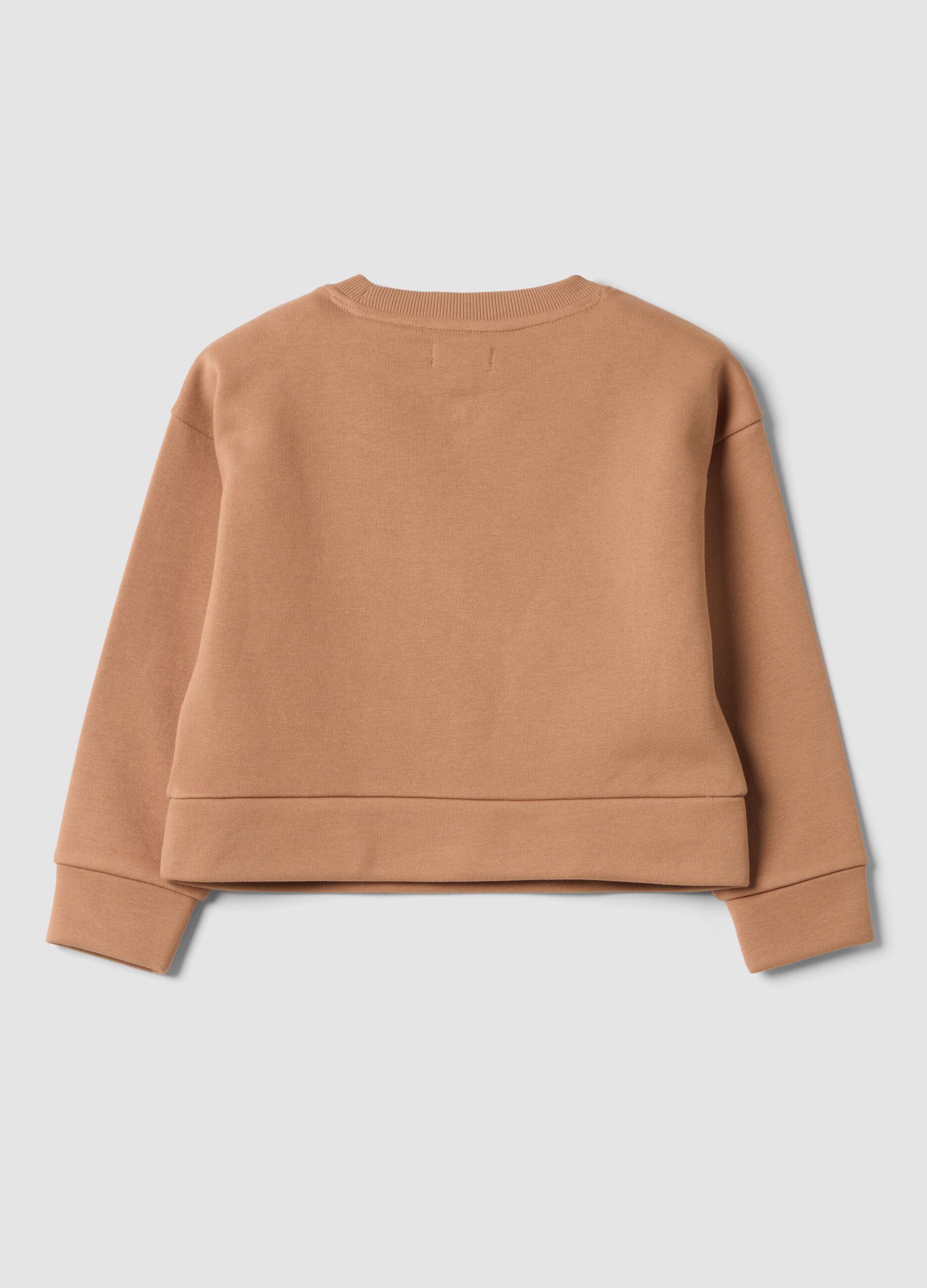 Brown cotton-blend crew-neck sweatshirt with floral print