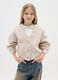 Beige V-neck cardigan with oversized fit for girls_0