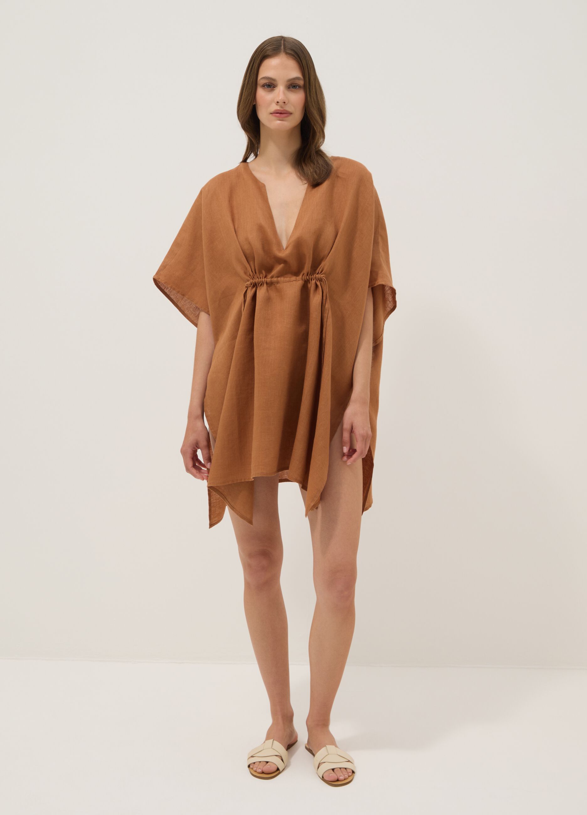 Brown pure linen kaftan