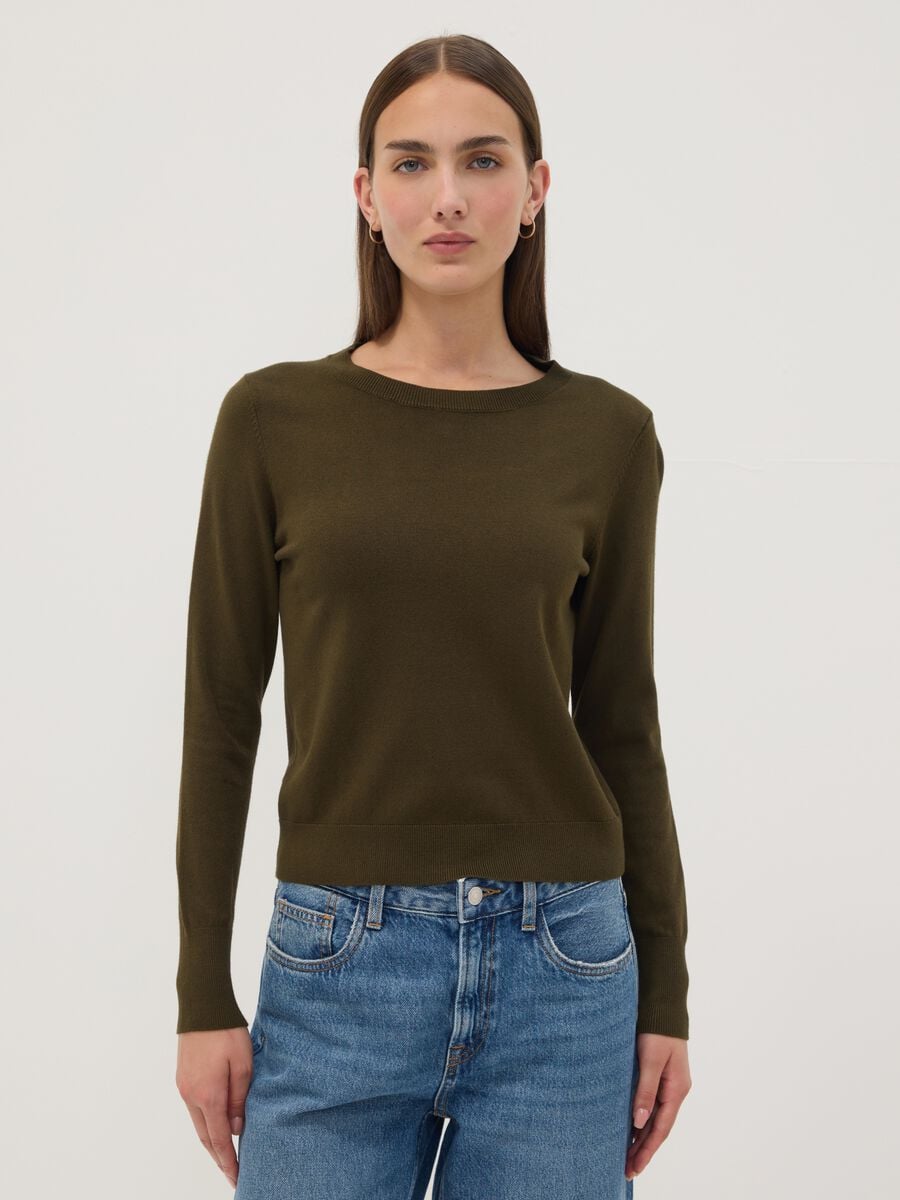 Maglia verde in misto viscosa a girocollo_0