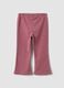 Purple flared leggings in stretchy organic cotton blend with heart print for baby girl_1